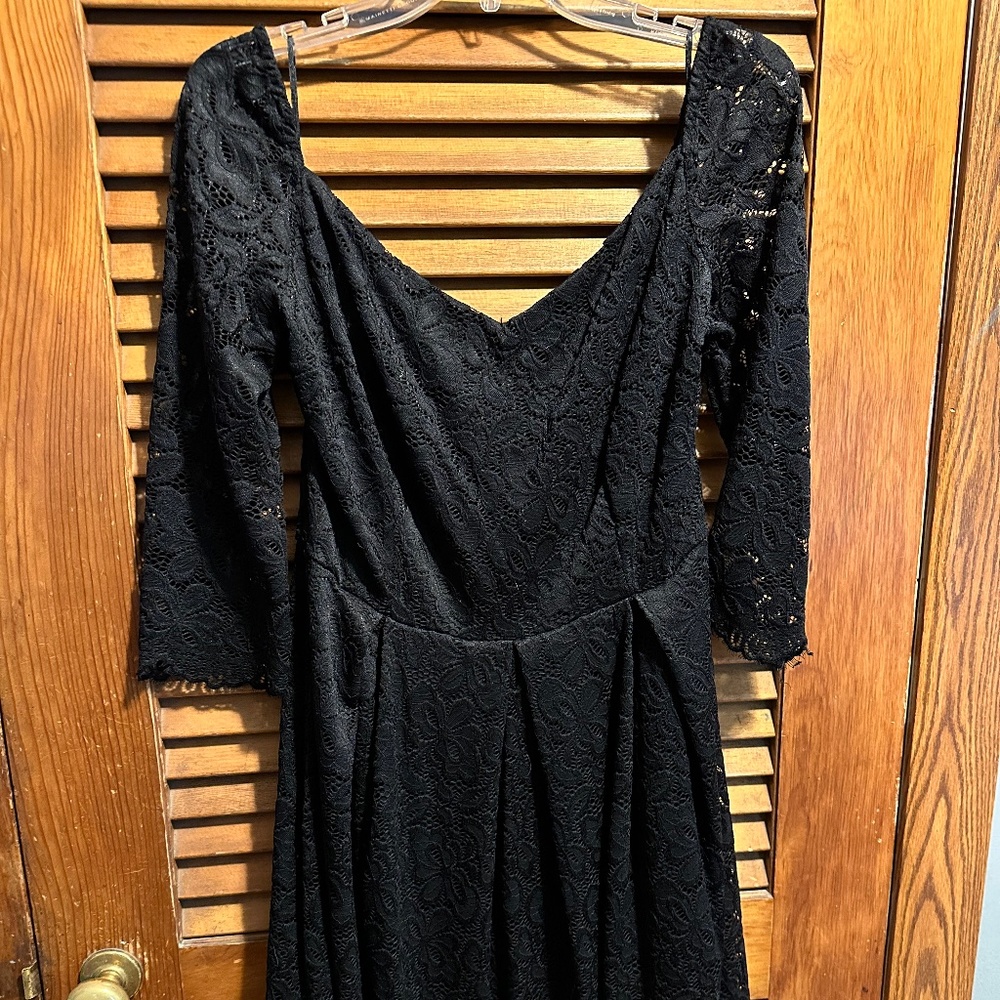 Retro floral lace half sleeve v neck cocktail dress